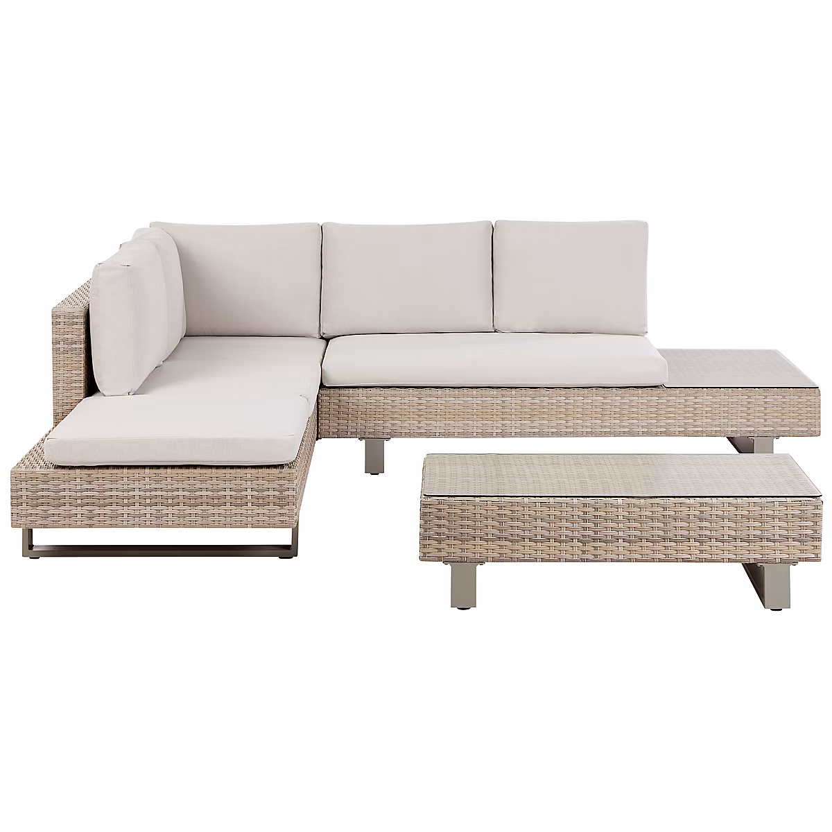 Ensemble de canapés d'angle de jardin 5 places LANCIANO Polyrotin Blanc cassé Côté droit – Réf. PRTNIXZUX7982934046