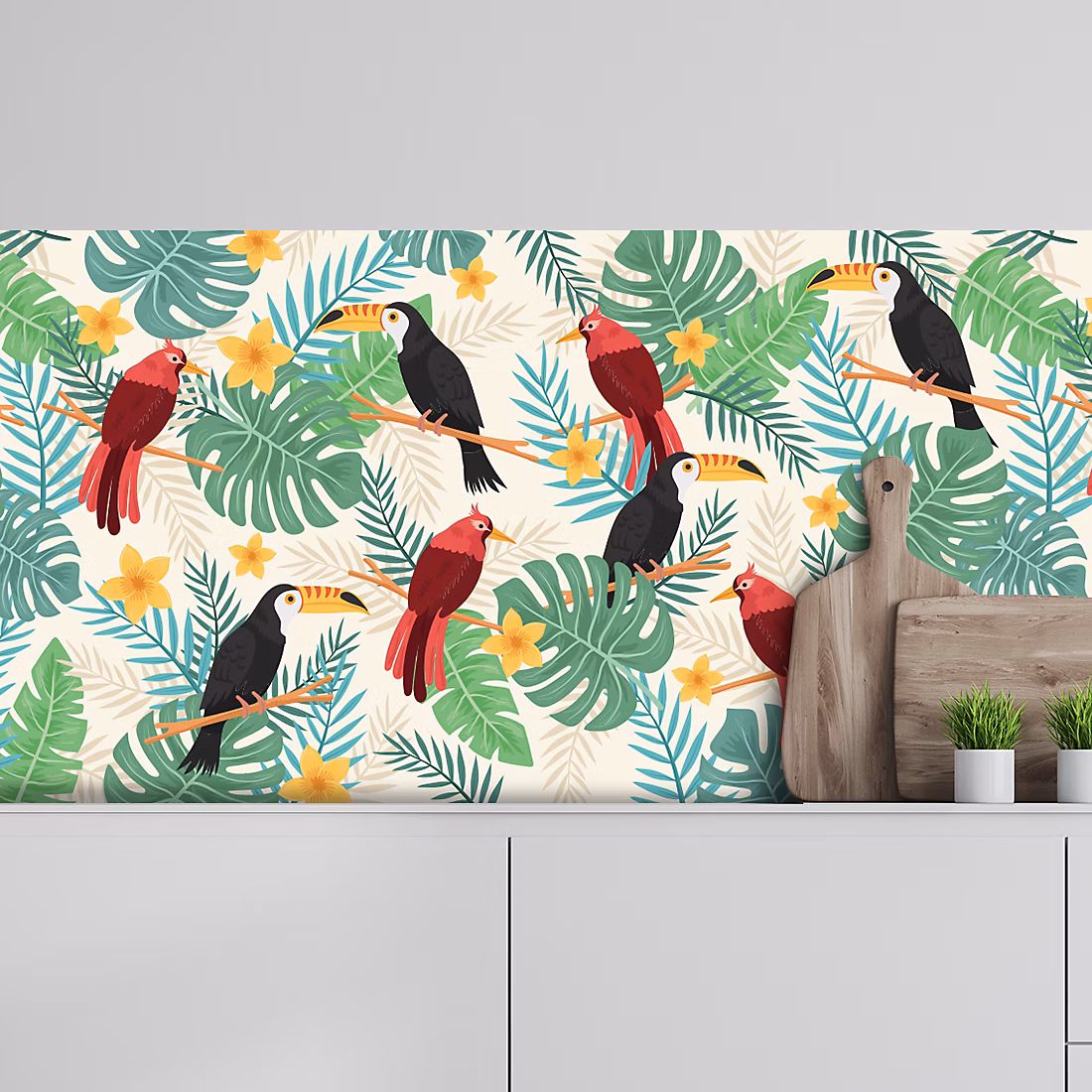 Crédence adhésive perroquet tropical 40 × 300cm