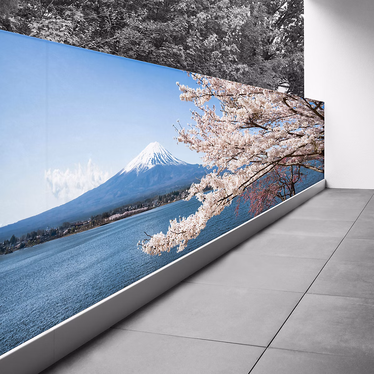 Brise vue Trompe l'oeil – 110 × 305 cm, Le Mont Fuji au bord de l'eau 3617689694214