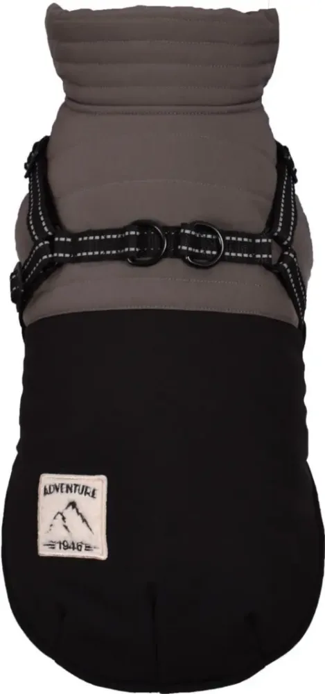 Idée jardin:Manteau pour chien coloris noir avec harnais et sangle réfléchissante Bobby Tour - Taille 28XS
