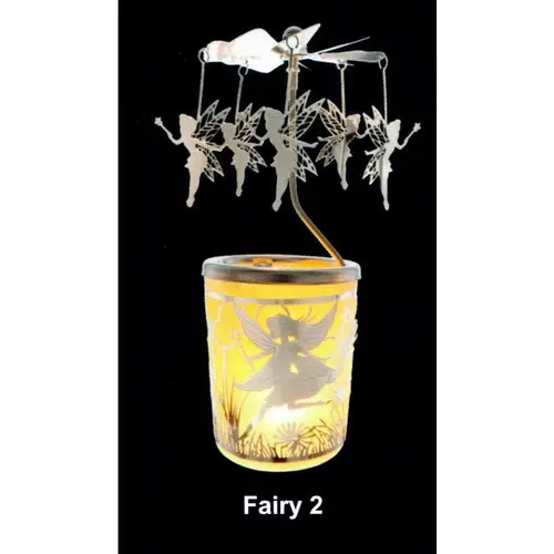 Pour transformer votre jardin:Carrousel photophore en métal argenté avec fées - H 12 cm