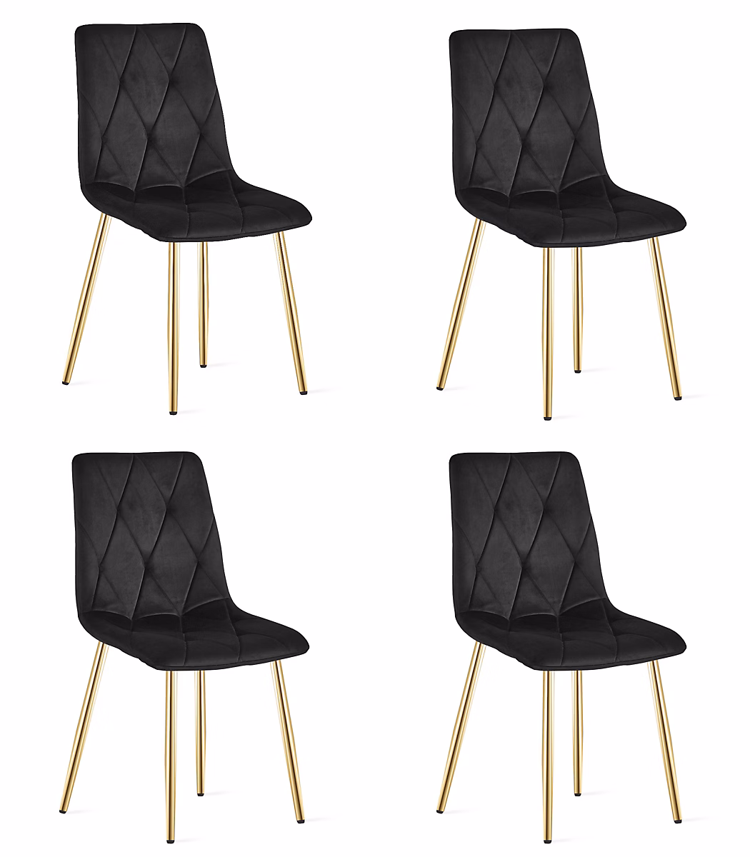 Chaise VALORA TYRA – Élégante chaise en velours noir avec pieds dorés x 4