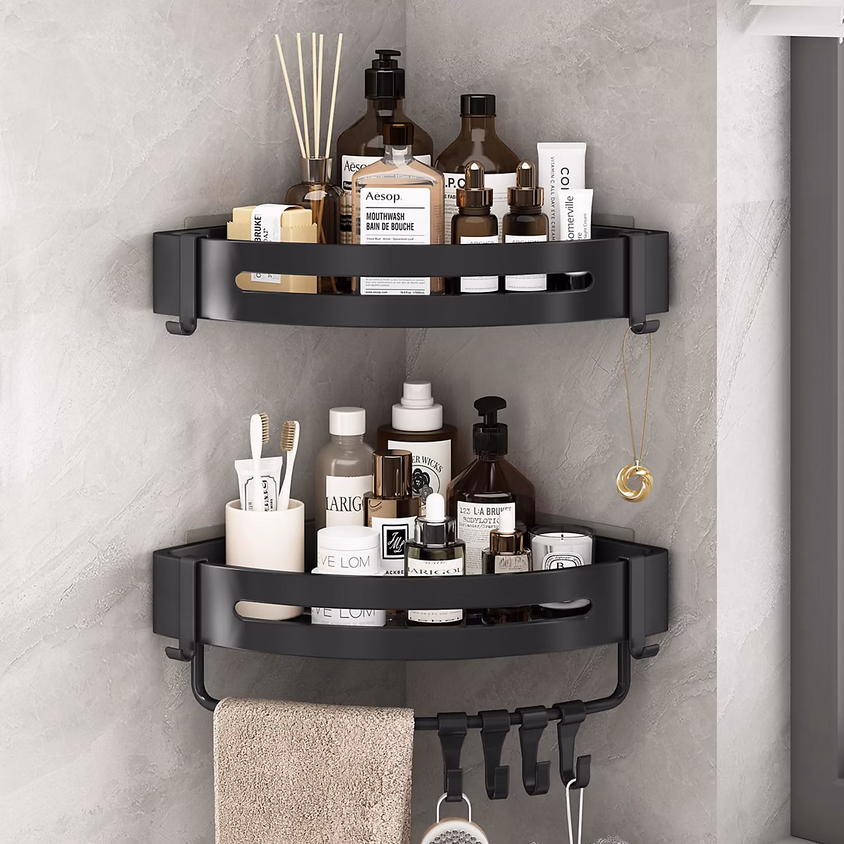 Étagères de douche d'angle antirouille – 2 pièces | sans perçage | pour gel douche