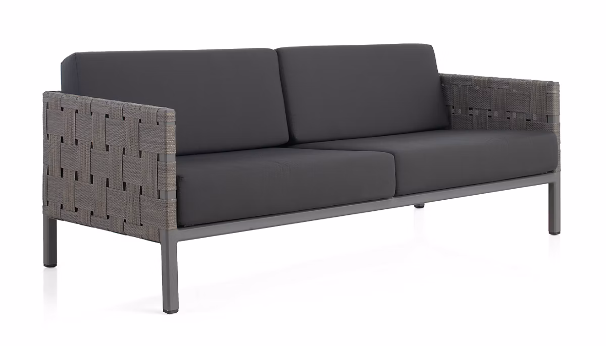 Canapé 3 places aluminium taupe et fibre Fifertex avec coussins noirs – Réf. BGHKEWYPX2119105280