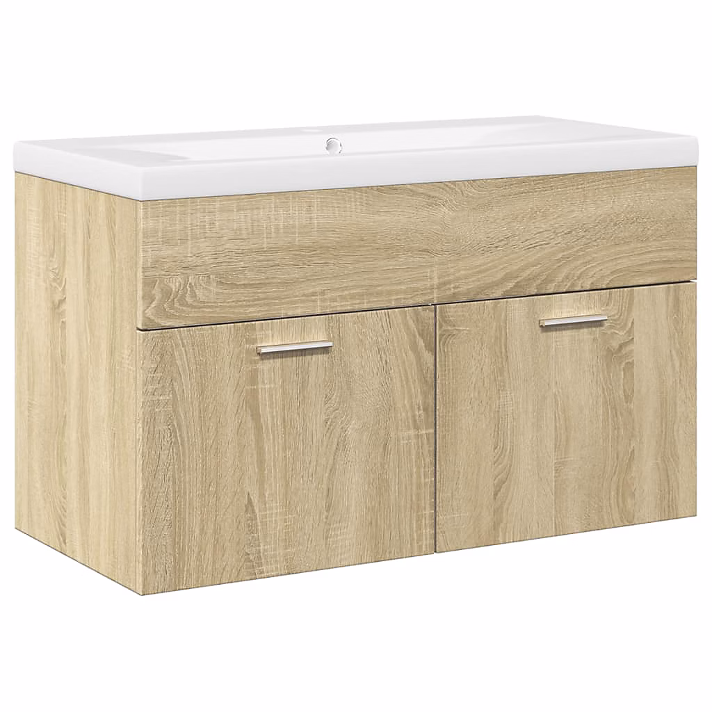 WC – Armoire lavabo de salle de bain et bassin intégré chêne sonoma vidaXL