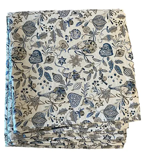 Jardin et équipement:Nappe rectangulaire blanche à motifs bleus en PE/coton Boréal - 150 x 300 cm