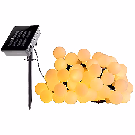 Guirlande solaire LED 6 – 9 m 60 ampoules blanc chaud IP44 Lumisky Billy