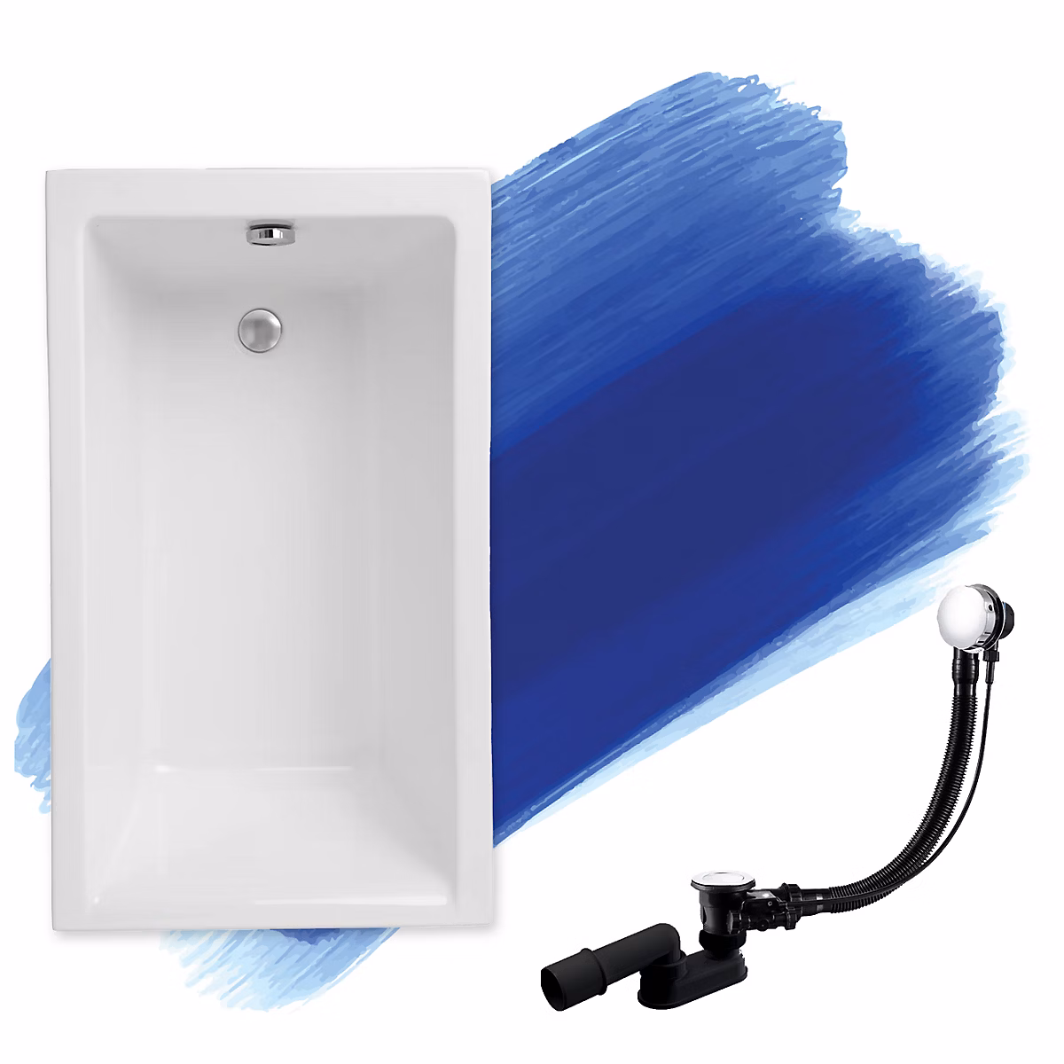 Baignoire rectangulaire 100 × 70 CAPRI acrylique blanc – sans Habillage + Pieds + Vidage à chromé