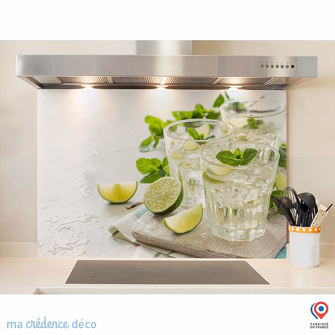 Crédence cuisine fond de hotte Verre de limonade et citrons – Verre trempé, L 60 cm x H 45 cm, MaCrédenceDéco