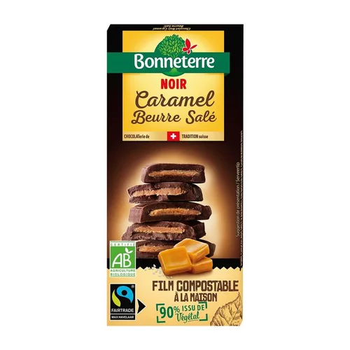 Jardin et équipement：Chocolat noir fourré caramel beurre salé bio Bonneterre - 85 g