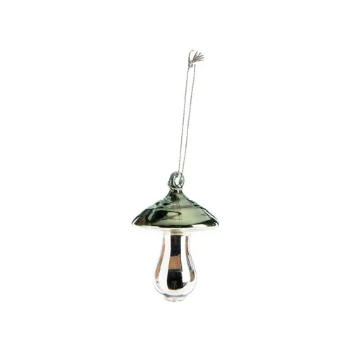 Jardin tout terrain:Décoration à suspendre forme champignon en verre argent et vert - 6,5 x 5 cm