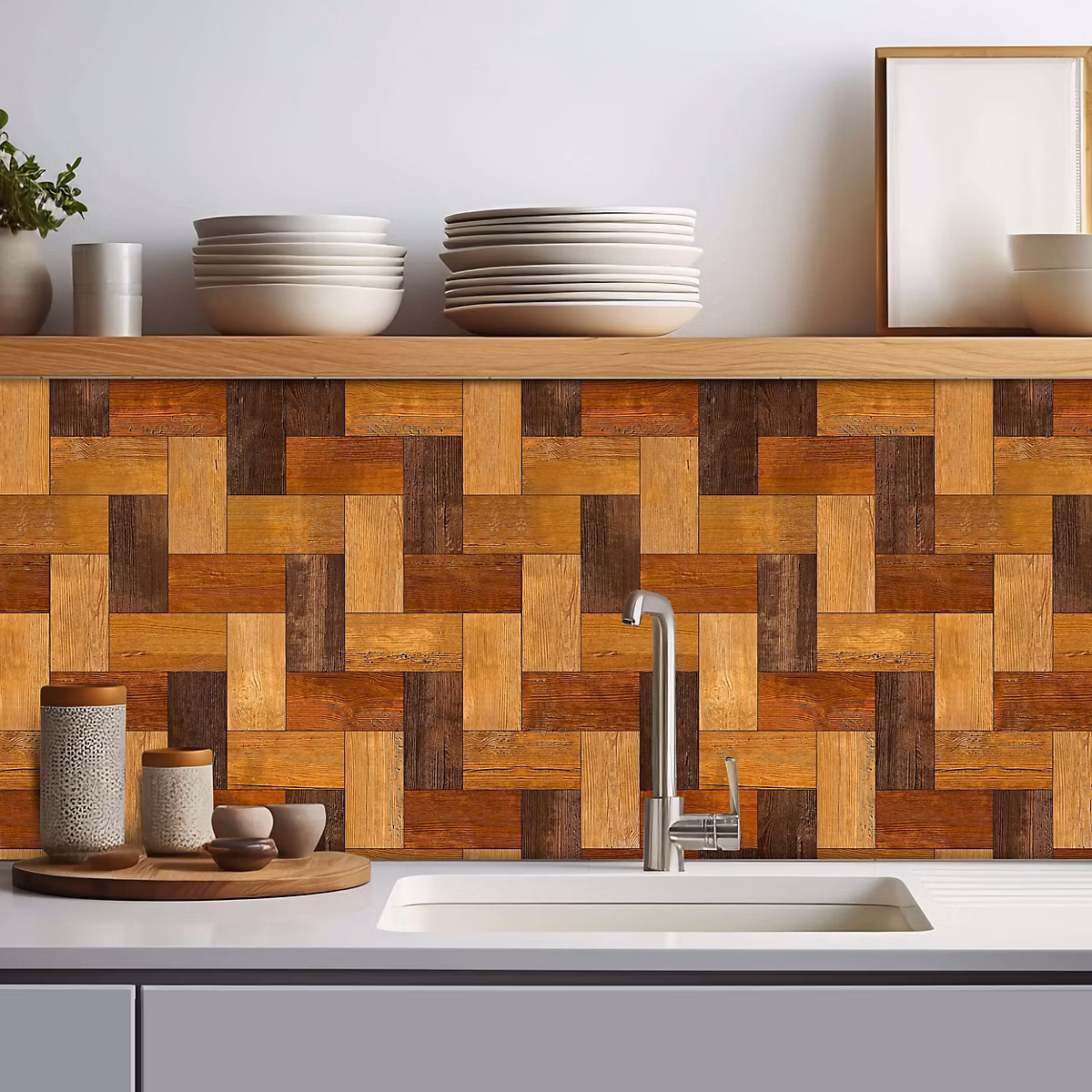 Crédence adhésive effet parquet bois 001 40 × 300cm