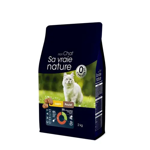 Style extérieur:Croquettes sans céréales pour chat adulte stérilisé au lapin et au poulet Sa Vraie Nature - 2 kg