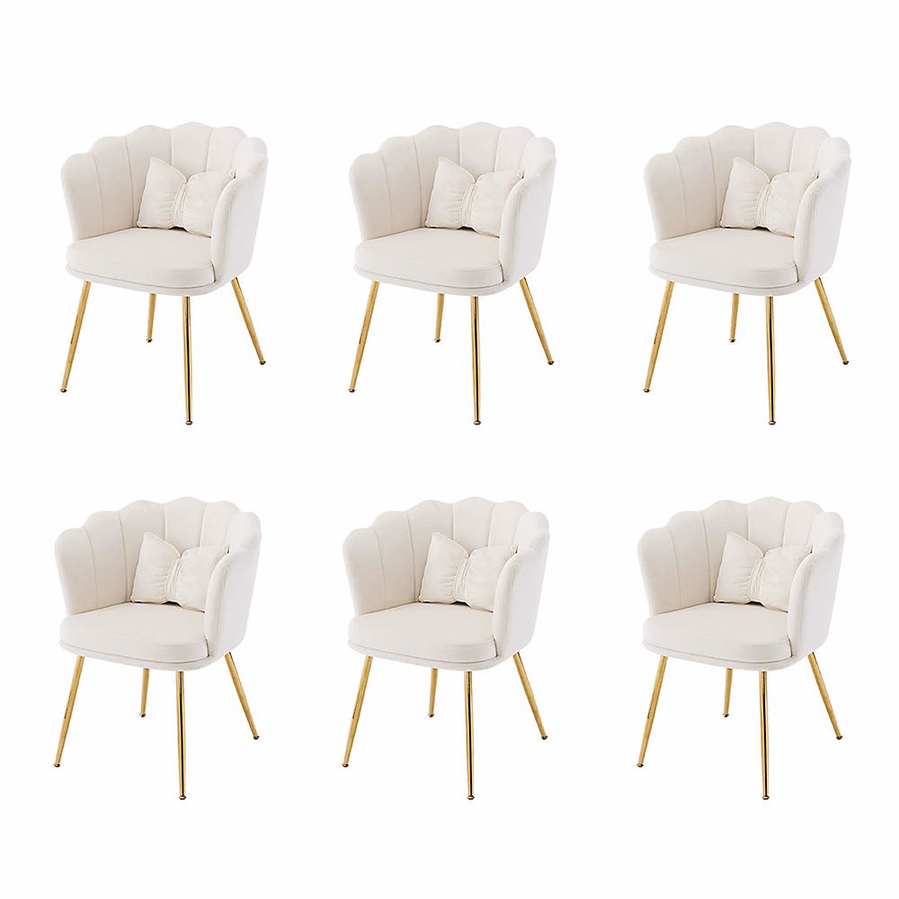 Chaises Velours Dossier Pétale Pieds Dorés Coussins Beige Blackcolors – lot de 6