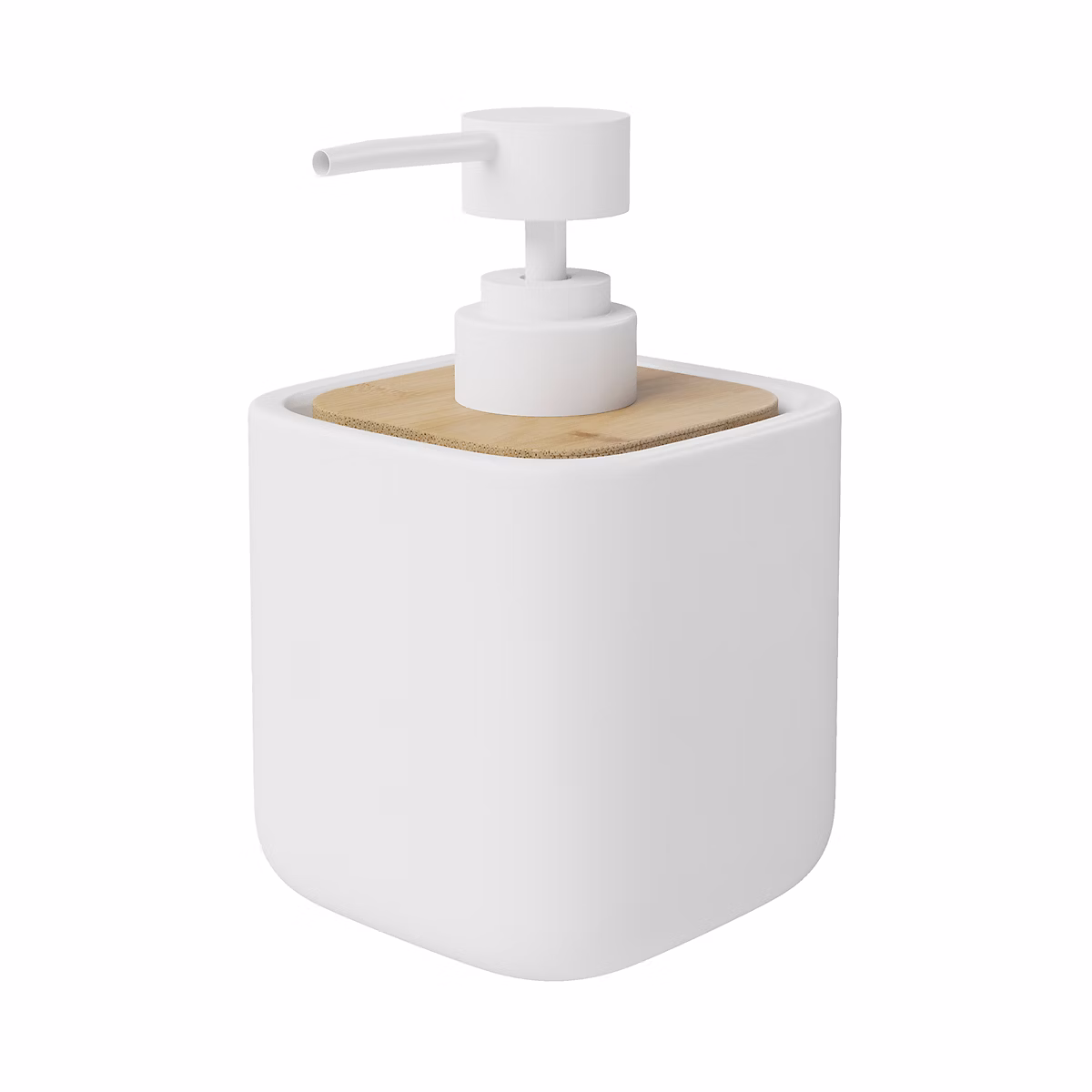 Distributeur de savon en céramique et bambou – blanc, GoodHome Cervia