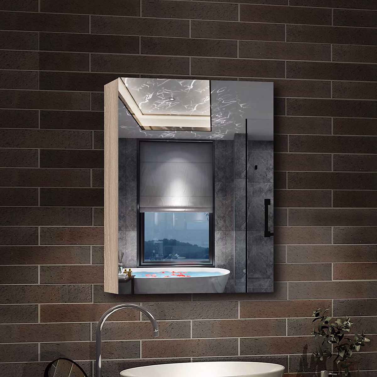 Armoire de Toilette Mural avec Miroir et Rangement – Moderne | Chêne | 50 × 70 cm | AICA Sanitaire