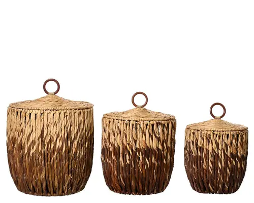 Solution jardin：Panier de rangement en jacinthe brun et beige petit modèle - Ø 28 x H 33 cm