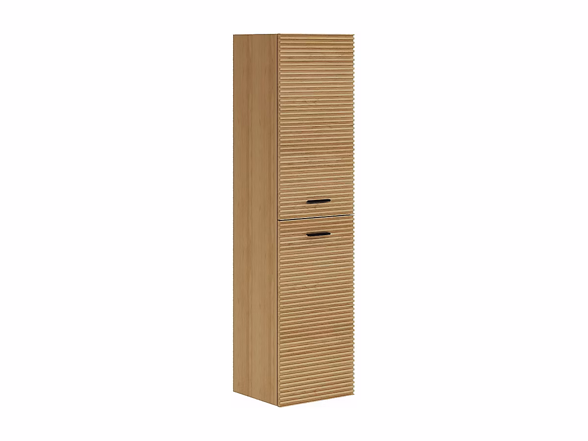 Colonne de salle de bain suspendue striée – Naturel clair, H140 cm, SARONE