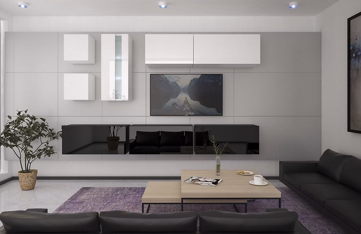 Ensemble meuble TV NEXT 280 AN280-17BW-HG23-1A noir-blanc brillant 260 cm – Réf. HZGTMFCQT3101409478