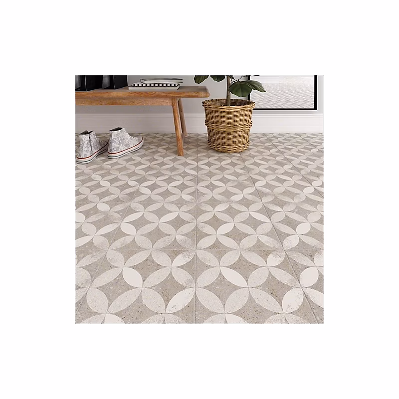 Carrelage sol / mur effet ciment motif rosace 20 × 20 cm KERALA GRIS NASSAU