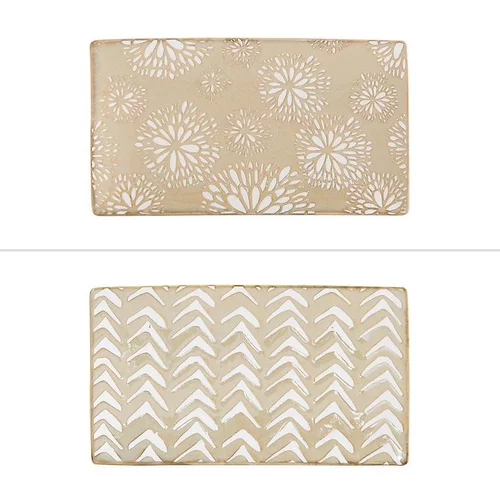 Idéal pour le jardin：Plateau Penjab coloris beige en porcelaine - 29 x 16 cm