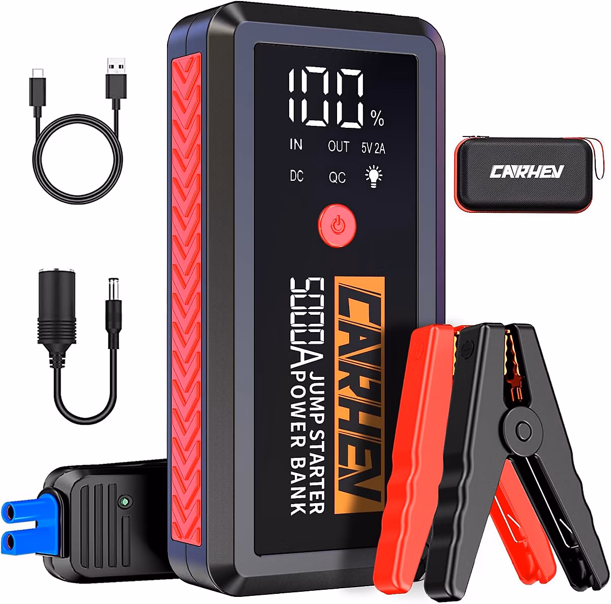 Outillage – Booster Batterie Voiture 5000A 26800mAh Démarreur Batterie Voiture 8L Essence 8L Diesel 12V Portable Jump Starter