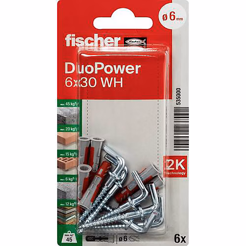 DuoPower 6 x 30 WH – lot de chevilles 6 mm | 30 mm avec crochets coudés