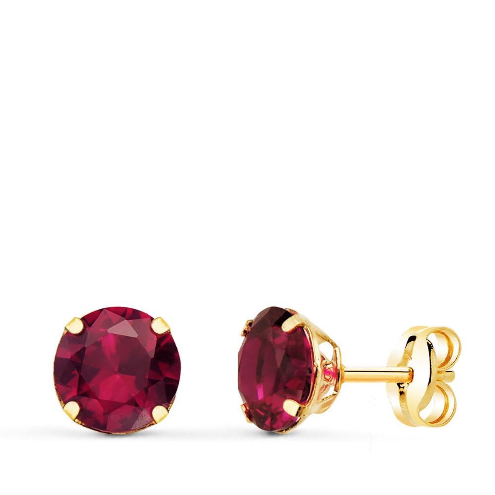 L'ATELIER D'AZUR Boucles d'Oreilles Or 18 Carats 750 Jaune - Zirconiums Rouge Rubis