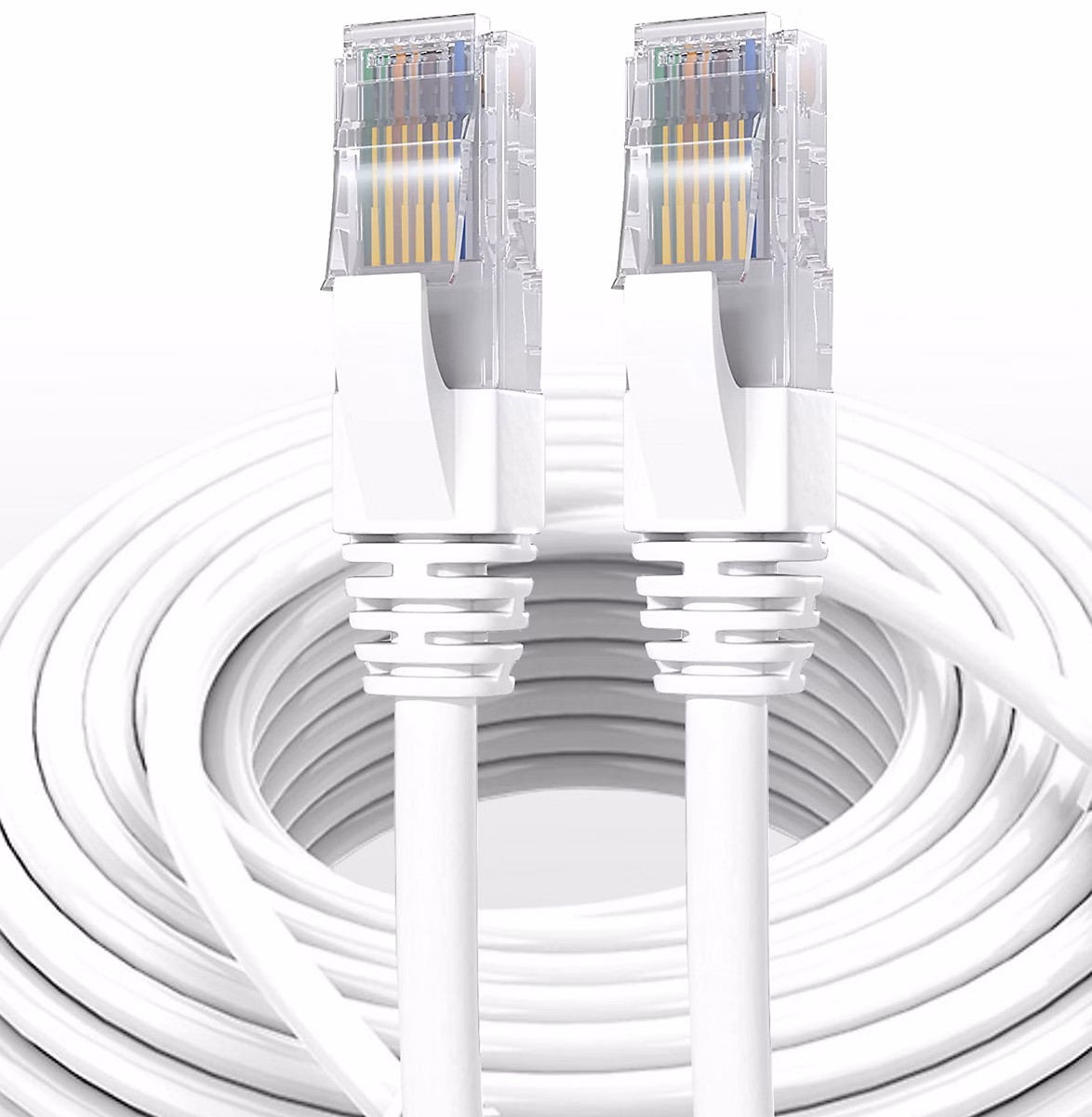 Elfcam – Câble Ethernet RJ45 Cat 7 SFTP 10m (Rond Blanc) | 10Gbps | 600MHz | Cuivre | Anti | Interférences