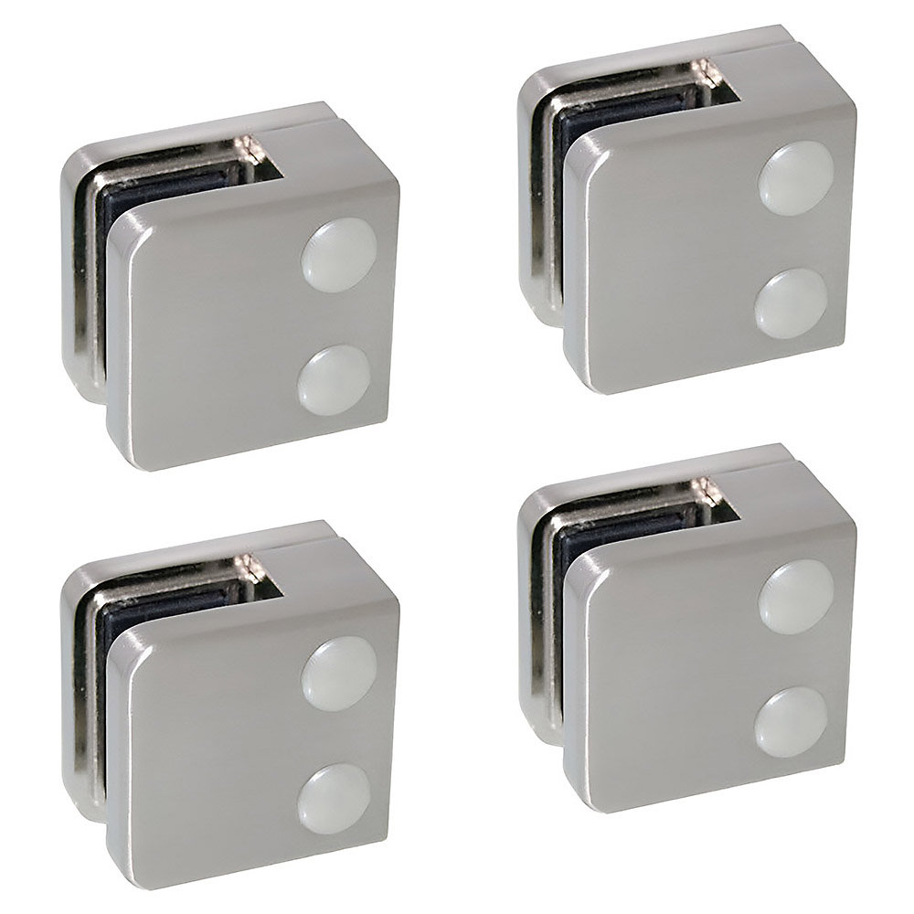 4 x Pince à verre plate modèle 01 – Ep. verre 6 mm, Inox 316 brossé GR320