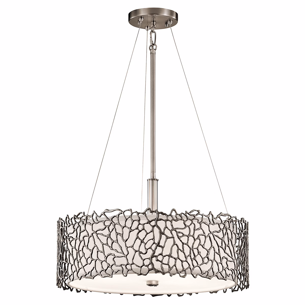 Elstead Coral – Luminaire suspendu à 3 ampoules à montage double pour plafond en étain classique, corail argenté, E27