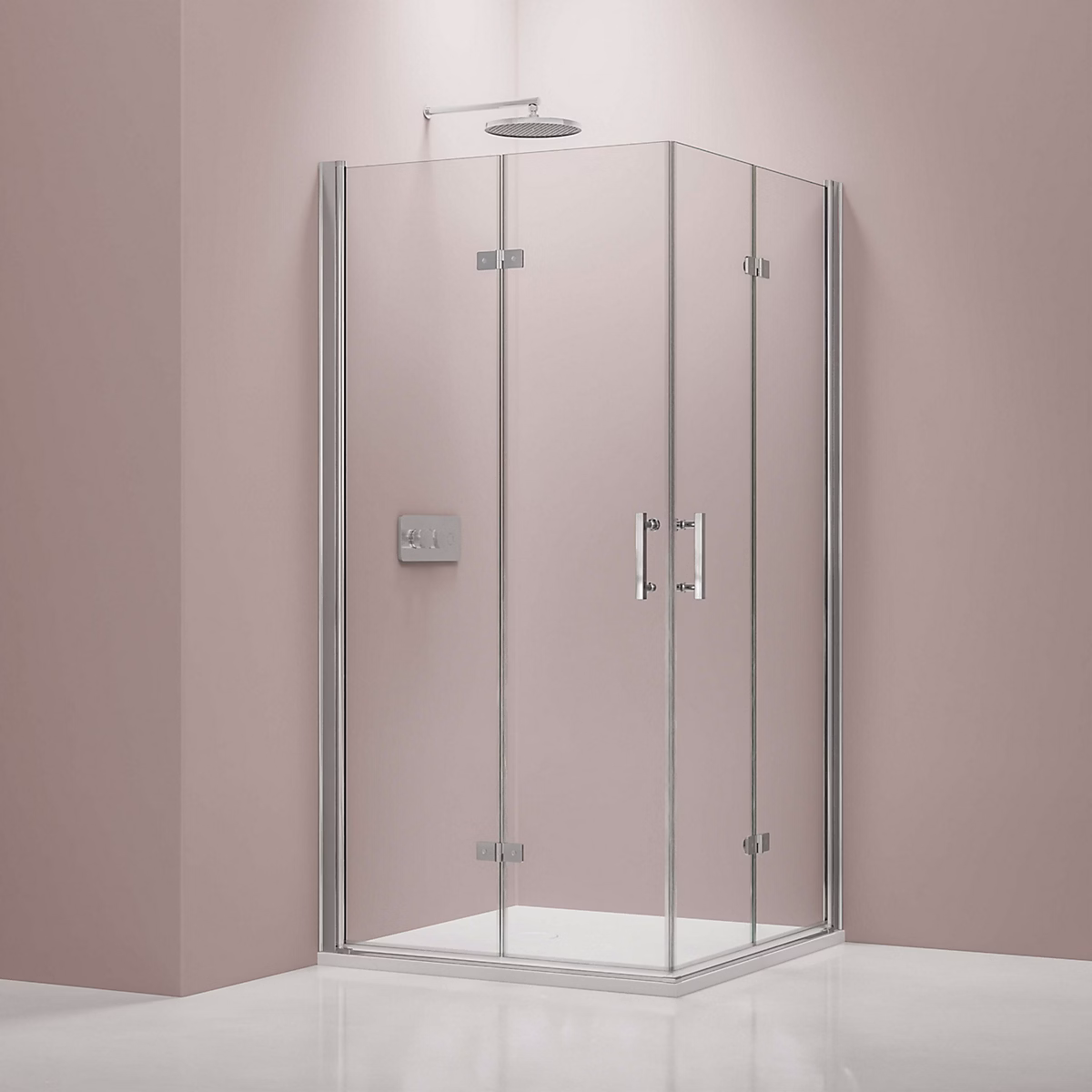Cabine de douche d'angle 100 × 90 × 195cm (LxPxH) verre 8mm – 2 portes pliantes | Profilé chrome | DX213