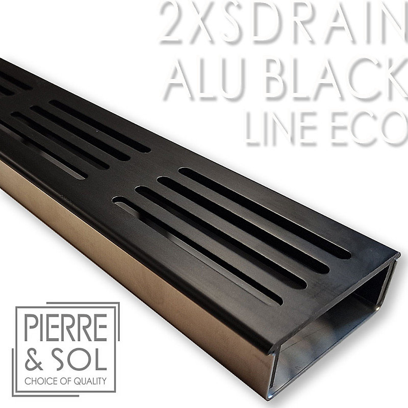 Caniveau Inox Hauteur 2 cm – 2XSDRAIN EASY Grille Aluminium Noire, LINE ECO, Caniveau de 50 cm