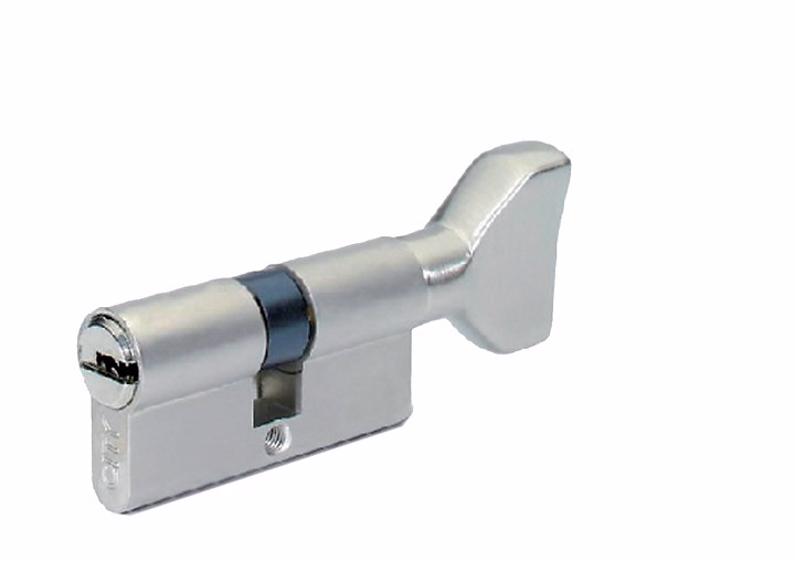 Cylindre à bouton City 40 × 40 mm laiton nickelé mat – 5 goupilles, livré avec 3 clés numérotées