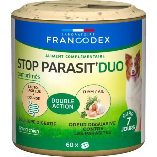 Pour un jardin agréable：Comprimés anti-parasitaires pour chien Francodex Stop Parasit' Duo – x 60