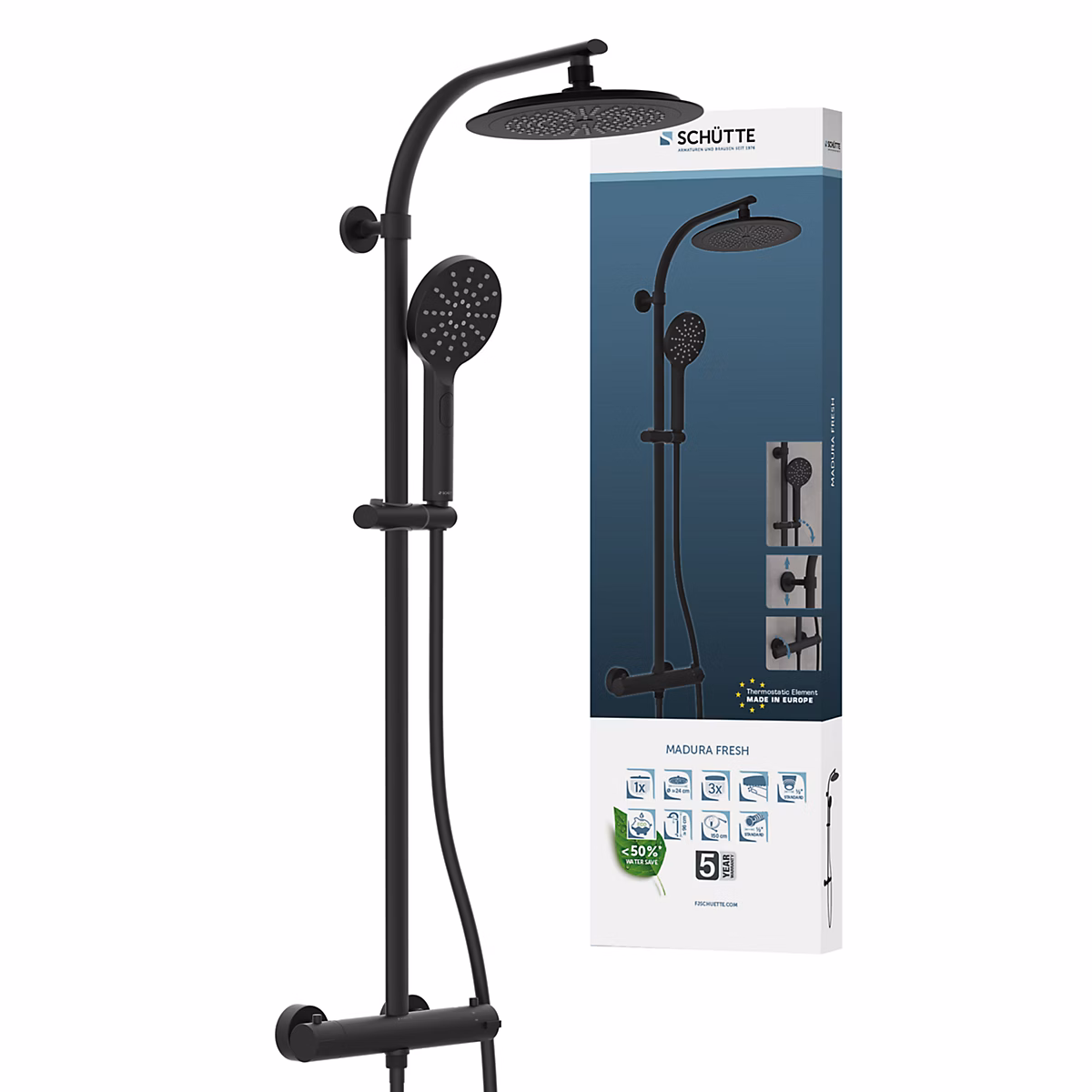 Colonne de douche avec robinet thermostatique noir mat – COL/DOU/MAD/N