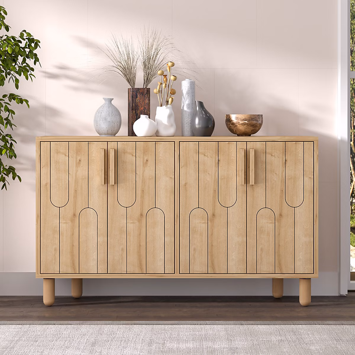 Meuble – Buffet 4 portes aspect bois design graphique120x73cm VINCI