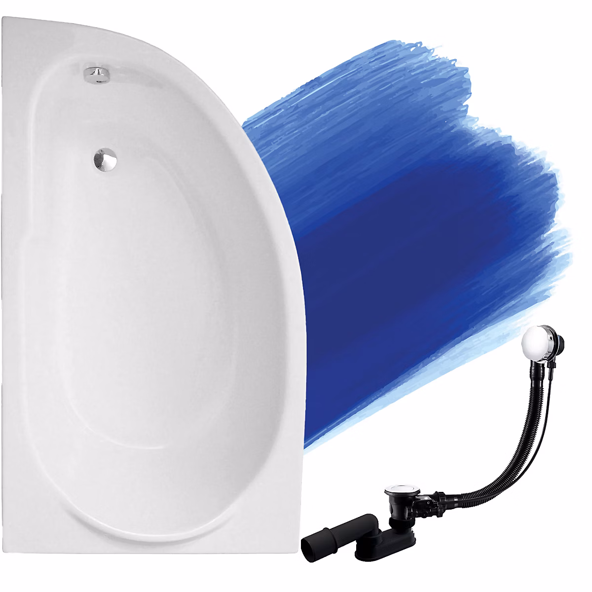 Baignoire asymétrique 145 × 85 Gauche MIKI acrylique blanc – sans Habillage + Pieds + Vidage à chromé