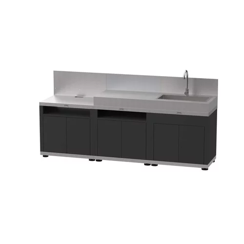 Pour aménager le jardin：Cuisine 3 éléments avec crédence coloris noir en acier électrozingué Le Marquier - 240 x 56 x 115 cm