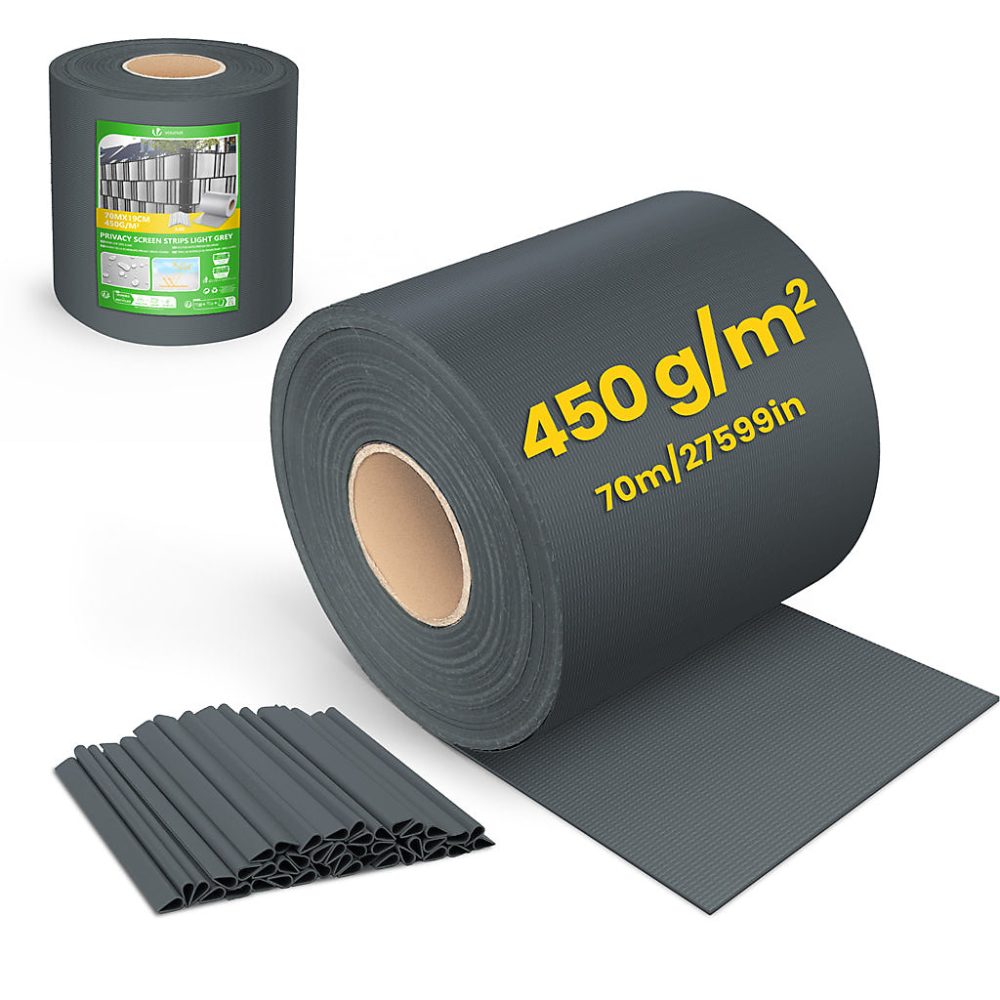 Brise vue occultant PVC 450g/m2 19cm x 70m Anthracite VOUNOT – Réf. QBLIEWGKP7050307321