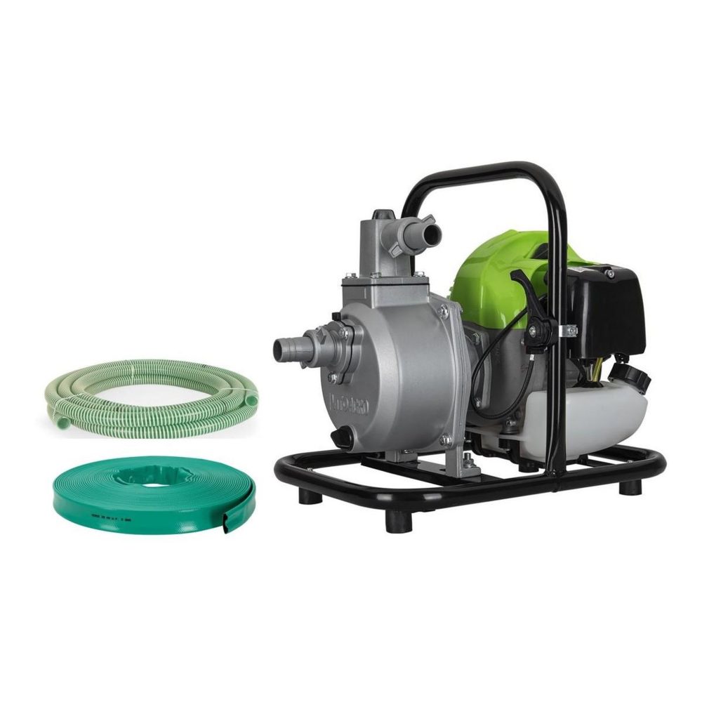 VITO Garden Pompe à eau thermique 43 cm3 raccords 50mm débit 6500 l/h eaux usées kit de10m tuyaux inclus vito