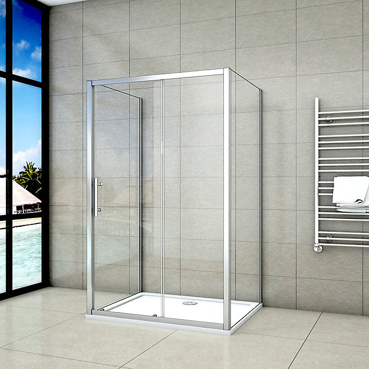 Cabine de douche coulissante avec 2 parois – 100 × 100 × 190cm, 5mm Verre transparent, alu chromé, Montage réversible