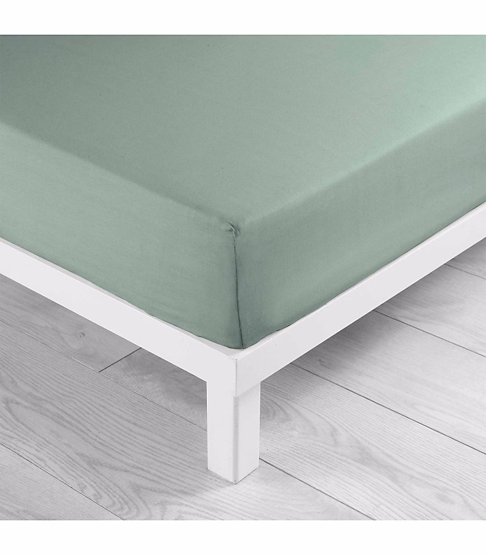 DRAP HOUSSE 2 PERSONNES UNI 57 FILS LINA SAUGE – 140 × 190cm, Vert sauge
