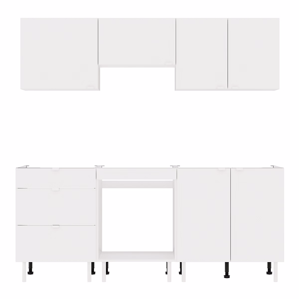 Cuisine complète Izee blanc 3 meubles hauts + 3 bas 3 tiroirs et 6 portes sans électroménager 200 cm | Cuisine