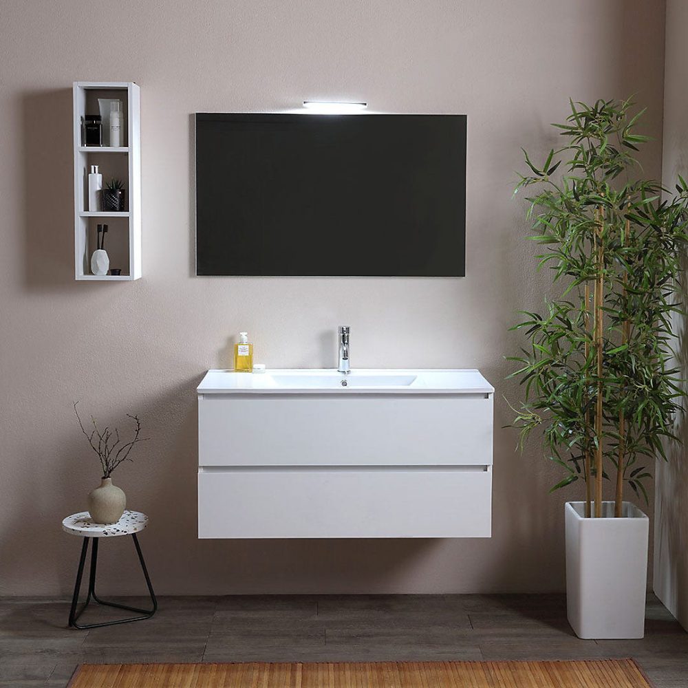 Armoire De Toilette Avec Lavabo Intégré 120 Cm Avec Miroir Et Lampe – Berlin