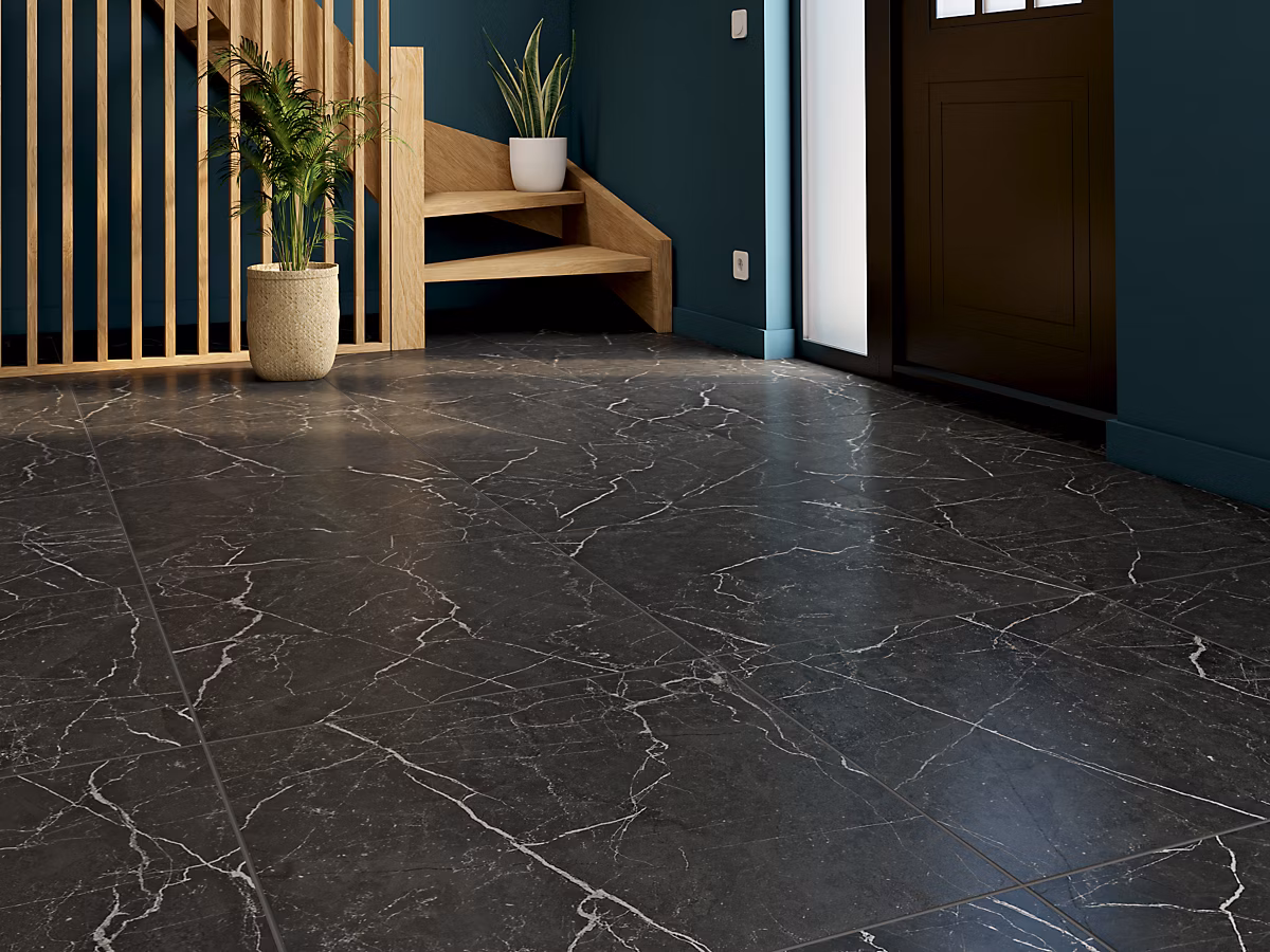 Carrelage sol et mur intérieur effet marbre noir mat L.61 x l.61 cm x ép.9 mm – Stone Marble