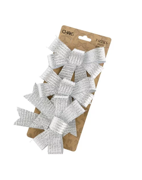 Conçu pour le jardin:Lot de 3 nœuds coloris gris en polyester - 10 x 12,7 cm