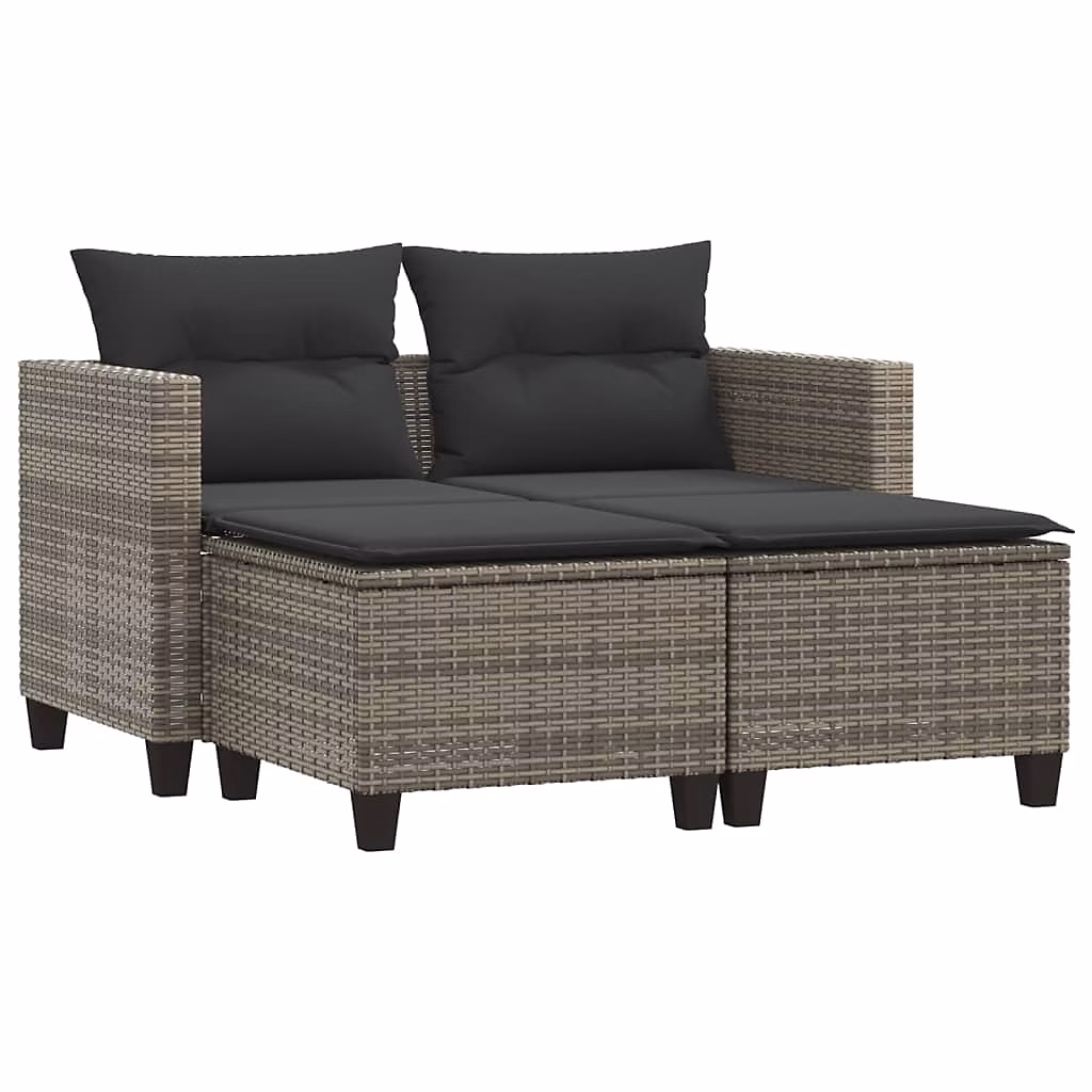 Salon et mobilier de jardin – Canapé de jardin 2 places avec tabourets gris résine tressée vidaXL