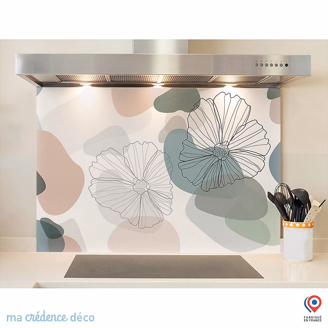 Crédence cuisine fond de hotte fleurs graphiques – Alu composite | L 60 cm x H 45 cm | MaCrédenceDéco