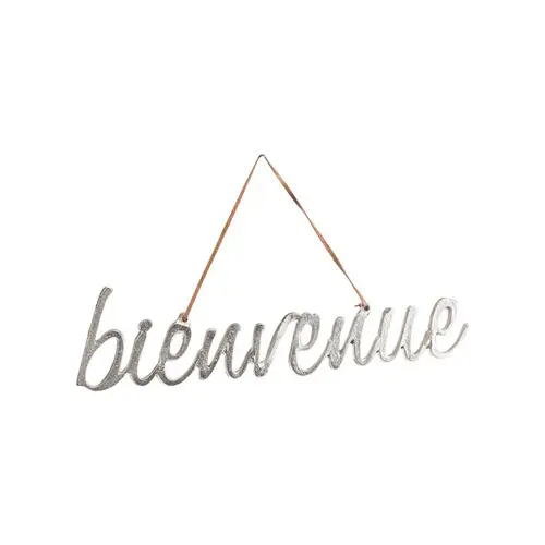Pour mieux profiter de l’extérieur：Décoration à suspendre Bienvenue en aluminium argent - 39 x 10 cm